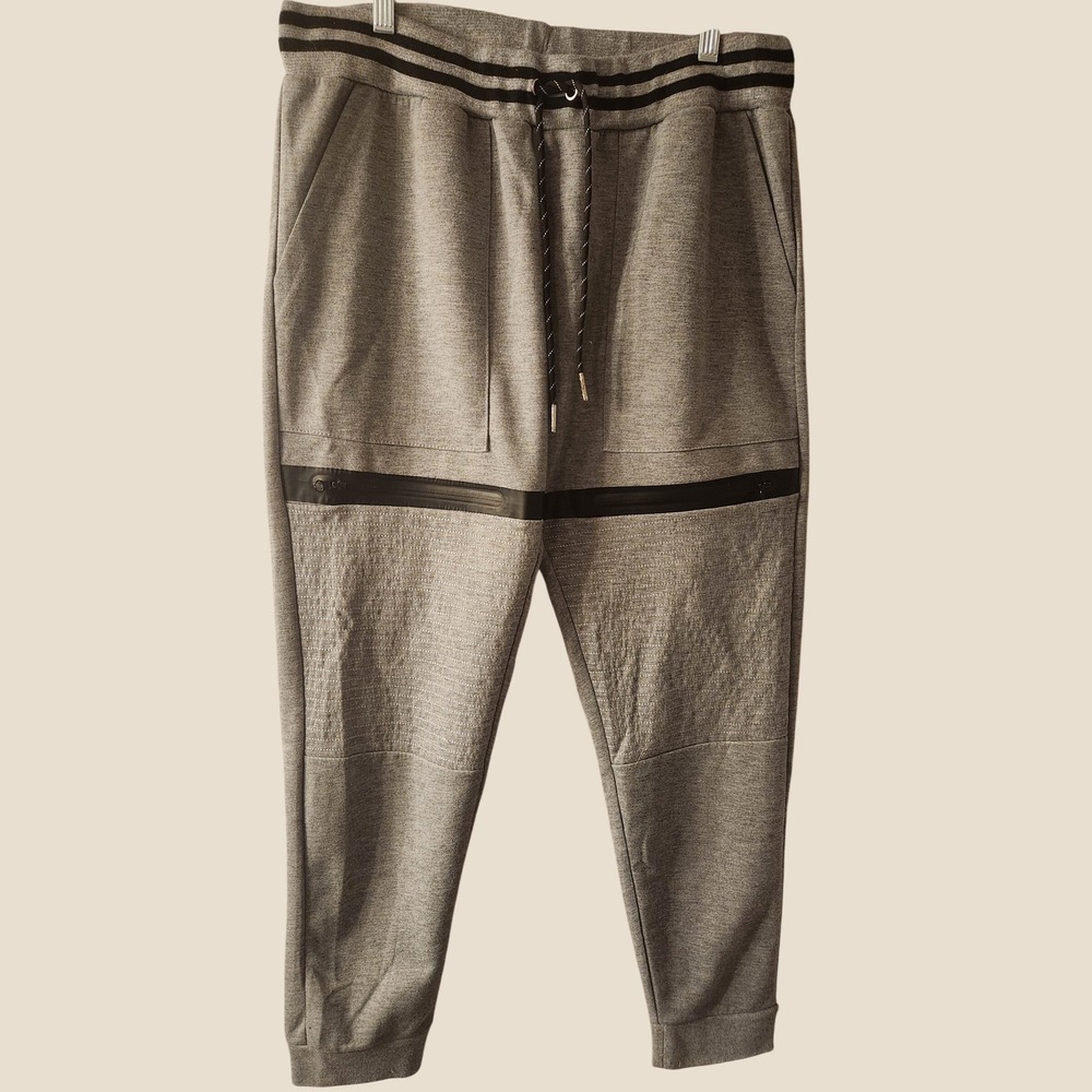 Ring of Fire Mens Heather Gray Moto Joggers Quilted Knee Zipper Pockets XL